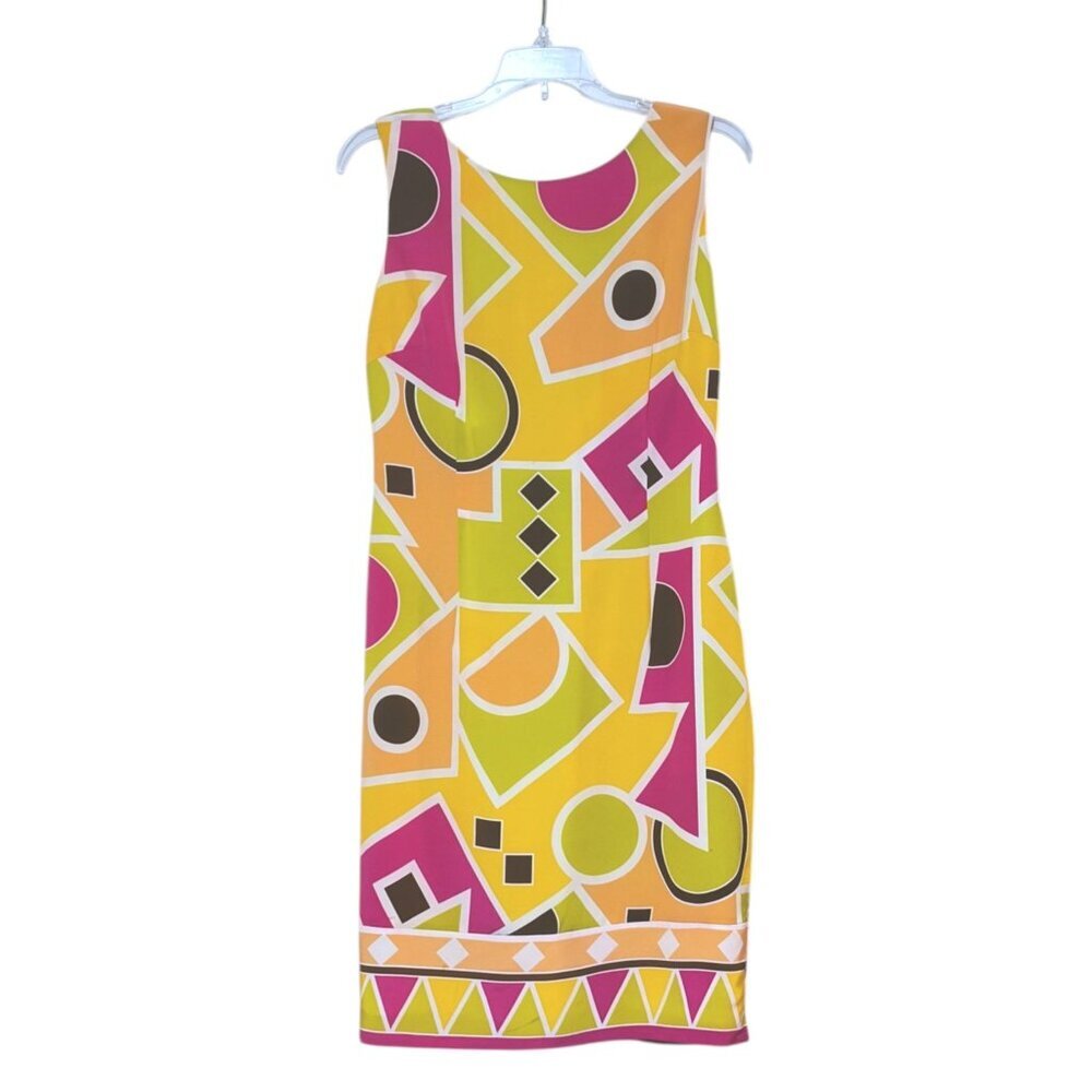 Vintage Maggy London Silk Mini Dress 8 Geometric Color Block 100% Silk Resort - Picture 2 of 8